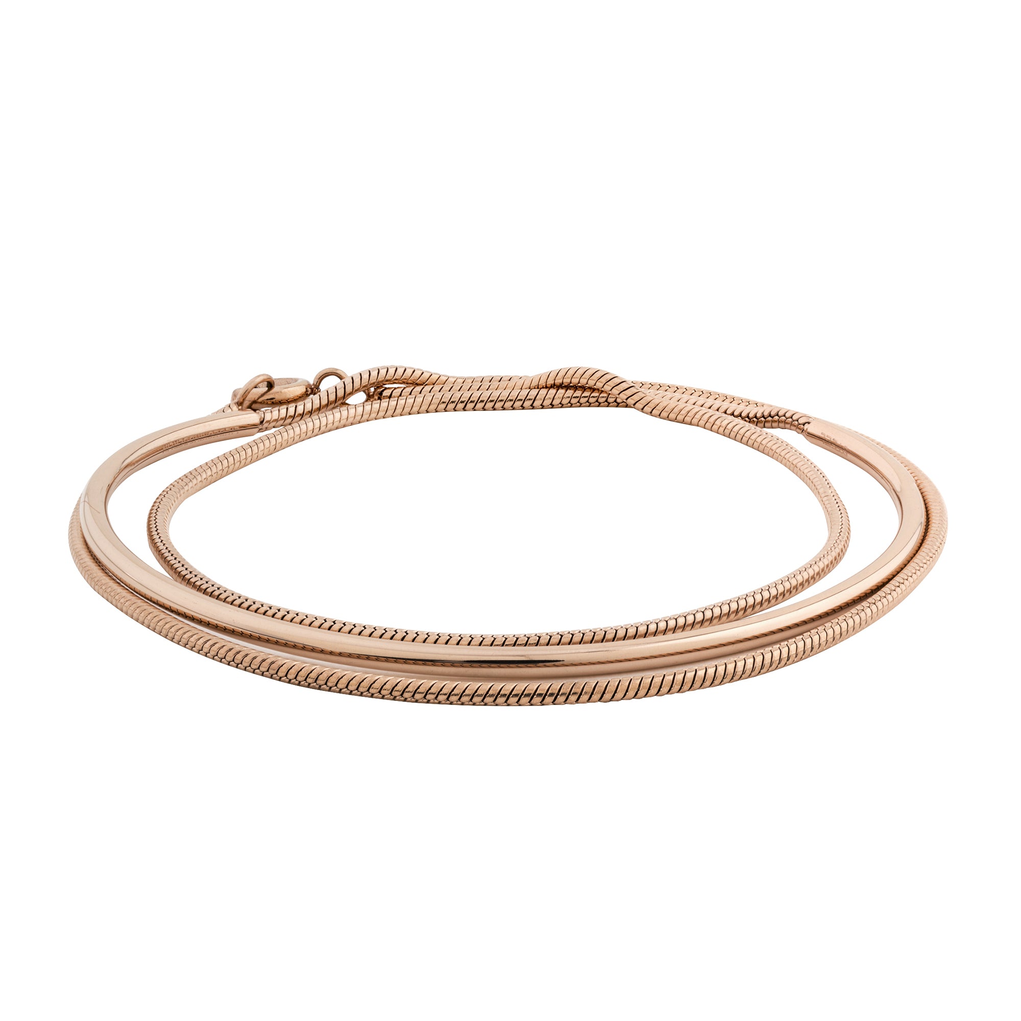 Liebeskind Berlin Armband bestehend aus einem roségoldenem Armreif und einer roségoldenen Schlangenkette im Layeringstyle; Zusatzbild