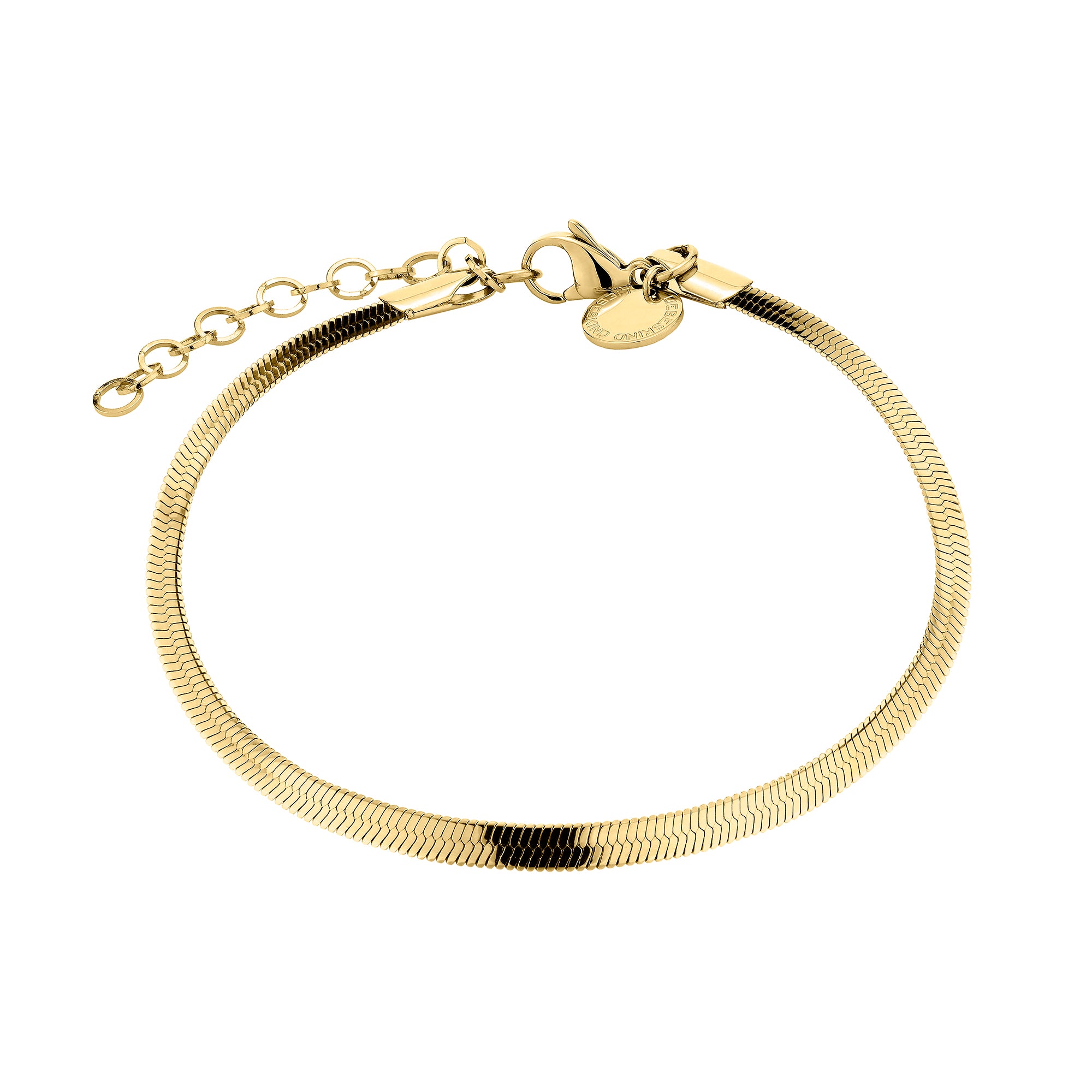 Das LIEBESKIND BERLIN Set - Golden Basic besteht aus einem dünnen goldenen Kettenarmband mit Karabinerverschluss und verstellbarer Verlängerung, das sich ideal mit Ihrer Liebeskind Berlin Uhr oder als Teil eines schicken Accessoire-Sets kombinieren lässt. Abgebildet auf weißem Hintergrund.
