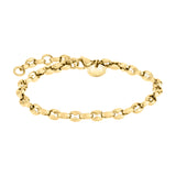 Das LIEBESKIND BERLIN Set - Gold Chic besteht aus einem goldenen Kettenarmband mit runden Gliedern und einem kleinen, kreisförmigen Anhänger in der Nähe des Verschlusses. Es ist ideal, um es mit Ihrer Lieblingsuhr von Liebeskind Berlin zu kombinieren oder als Teil eines eleganten Accessoire-Sets.