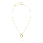 Liebeskind Berlin Halskette bestehend aus einer goldenen Ankerkette und einem goldenen, runden Anhänger mit 3D Schriftzug; Produktbild