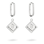 LIEBESKIND BERLIN Ohrhänger - Swinging Icon: Silberne Creolen mit diamantförmigen Anhängern und Herzkonturen aus der stilvollen Liebeskind Berlin Kollektion.