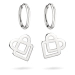 Liebeskind Berlin Ohrring: Silberne Ohrringe von Liebeskind Berlin mit geometrisch durchbrochenen, herzförmigen Anhängern auf weißem Grund.