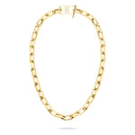 Goldkette mit rechteckigen Gliedern und sicherem Verschluss, ausgestellt auf Weiß - eine stilvolle LIEBESKIND BERLIN Halskette "The Secure Tag" von Liebeskind Berlin, perfekt, um ein elegantes Statement zu setzen.