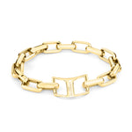 Das LIEBESKIND BERLIN Armband - The Secure Tag von Liebeskind Berlin verfügt über klobige rechteckige Glieder und eine Schließe mit Markengravur und bietet eleganten Damenschmuck aus schlichtem Edelstahl.