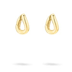 Die LIEBESKIND BERLIN Creole - Die Organic Creole von Liebeskind Berlin sind goldene, tropfenförmige Ohrringe aus Edelstahl mit einem glatten, klobigen Design und abnehmbaren Anhängern auf einem schlichten weißen Hintergrund.