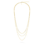 Die LIEBESKIND BERLIN Halskette - Sparkling With Layers von Liebeskind Berlin zeigt drei zarte Goldketten auf weißem Grund - ein zeitloses Stück für jeden Anlass.