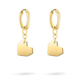 Die LIEBESKIND BERLIN Creole - Urban Heart von Liebeskind Berlin ist ein Paar goldener Hoop-Ohrringe mit geometrischen Herzanhängern - ein elegantes Accessoire auf weißem Hintergrund.
