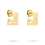 LIEBESKIND BERLIN Creole - Die Urban Chic Ohrringe von Liebeskind Berlin haben ein goldenes, quadratisches Design mit eingravierten Details - ein Must-Have für jede Schmucksammlung. Präsentiert auf weißem Hintergrund.