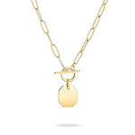 Die LIEBESKIND BERLIN Halskette - The T-Bar Plate von Liebeskind Berlin begeistert mit T-Bar-Verschluss und achteckigem Epoxyanhänger, stilvoll auf weißem Hintergrund präsentiert.