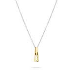 Die LIEBESKIND BERLIN Halskette - Mini Link von Liebeskind Berlin besteht aus einer silbernen Kette und einem goldenen rechteckigen Anhänger - ein elegantes, zeitloses Accessoire für jeden Anlass.