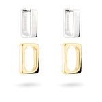 moderne Ohrstecker in rechteckiger Gliederform, silberfarbenen oberen und goldfarbenen unteren Teil. Zusatzbild - ausgehängt