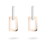 LIEBESKIND BERLIN Creole - Big Link: Elegante rechteckige Tropfenohrringe mit roségoldfarbenen Rahmen und silbernen Stäben, inspiriert von Liebeskind Berlin.