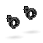 LIEBESKIND BERLIN Ohrstecker - The Knot: Schwarze, knotenförmige Edelstahl-Ohrringe mit glänzendem Finish von Liebeskind Berlin, präsentiert auf weißem Hintergrund.