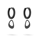 Entdecken Sie die Organic Creole von Liebeskind Berlin: schlichte schwarze ovale Ohrringe mit abnehmbaren, unregelmäßigen tropfenförmigen organischen Anhängern.
