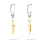 LIEBESKIND BERLIN Creole - Das Pendel: Elegante Silberohrringe mit geometrischen Goldanhängern auf weißem Hintergrund. Ein stilvolles Liebeskind Berlin Design, das moderne Eleganz und zeitlosen Stil verbindet.