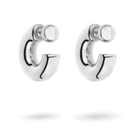 Ein Paar Liebeskind Berlin Creole - Steel Ball Ohrringe mit klobigen, abgerundeten Enden ist auf einem weißen Hintergrund abgebildet.