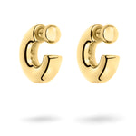 Die goldfarbenen LIEBESKIND BERLIN Creolen "Steel Ball" in C-Form mit abgerundeten Enden sind das perfekte Pendant zu silberfarbenen Ohrringen.