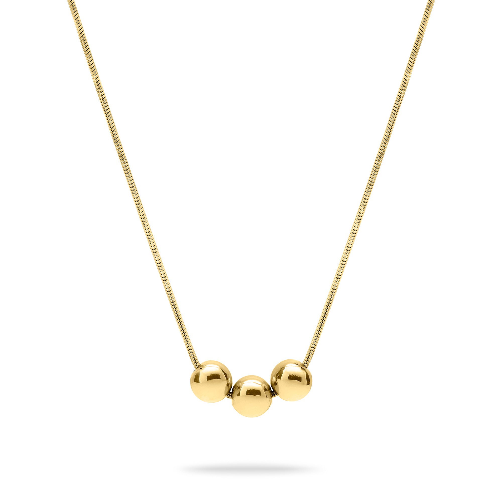 LIEBESKIND BERLIN Halskette - Steel Ball: Minimalistische, elegante Kette mit drei glänzenden Kugeln von Liebeskind Berlin, präsentiert auf weißem Hintergrund.