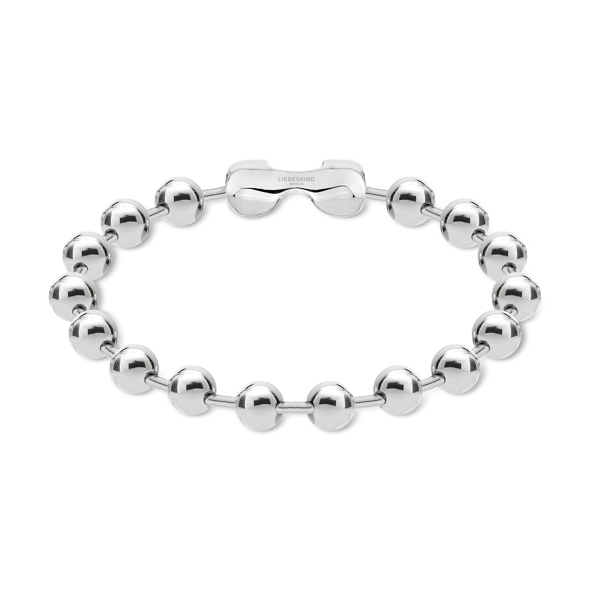 Das LIEBESKIND BERLIN Armband - Steel Ball von Liebeskind Berlin ist ein elegantes Damen-Accessoire mit runden Silberperlen und Metallverschluss, stilvoll präsentiert auf weißem Hintergrund.