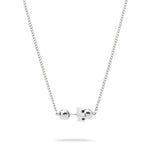 Die LIEBESKIND BERLIN Halskette - Steel Ball von Liebeskind Berlin zeichnet sich durch eine geometrische, minimalistische Schließe mit kugelförmigen und kubischen Elementen aus.