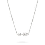 Die LIEBESKIND BERLIN Halskette - Steel Ball von Liebeskind Berlin besticht durch zwei runde Perlen und einen rechteckigen Mittelanhänger - ein elegantes, minimalistisches Accessoire auf weißem Hintergrund.