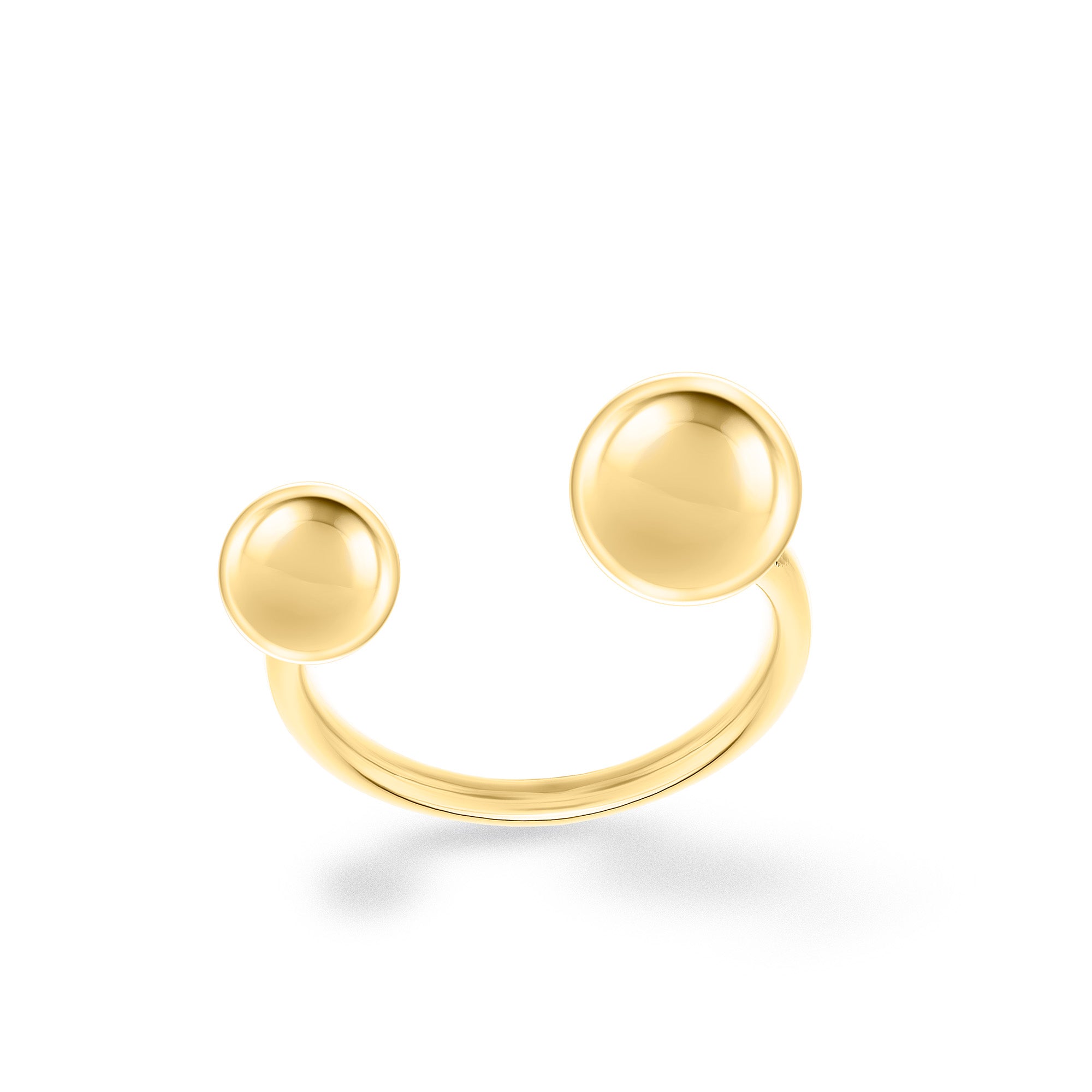 Der LIEBESKIND BERLIN Ring - Steel Ball von Liebeskind Berlin mit zwei unterschiedlich großen Kugel-Enden besticht auf weißem Hintergrund durch sein modernes Design.