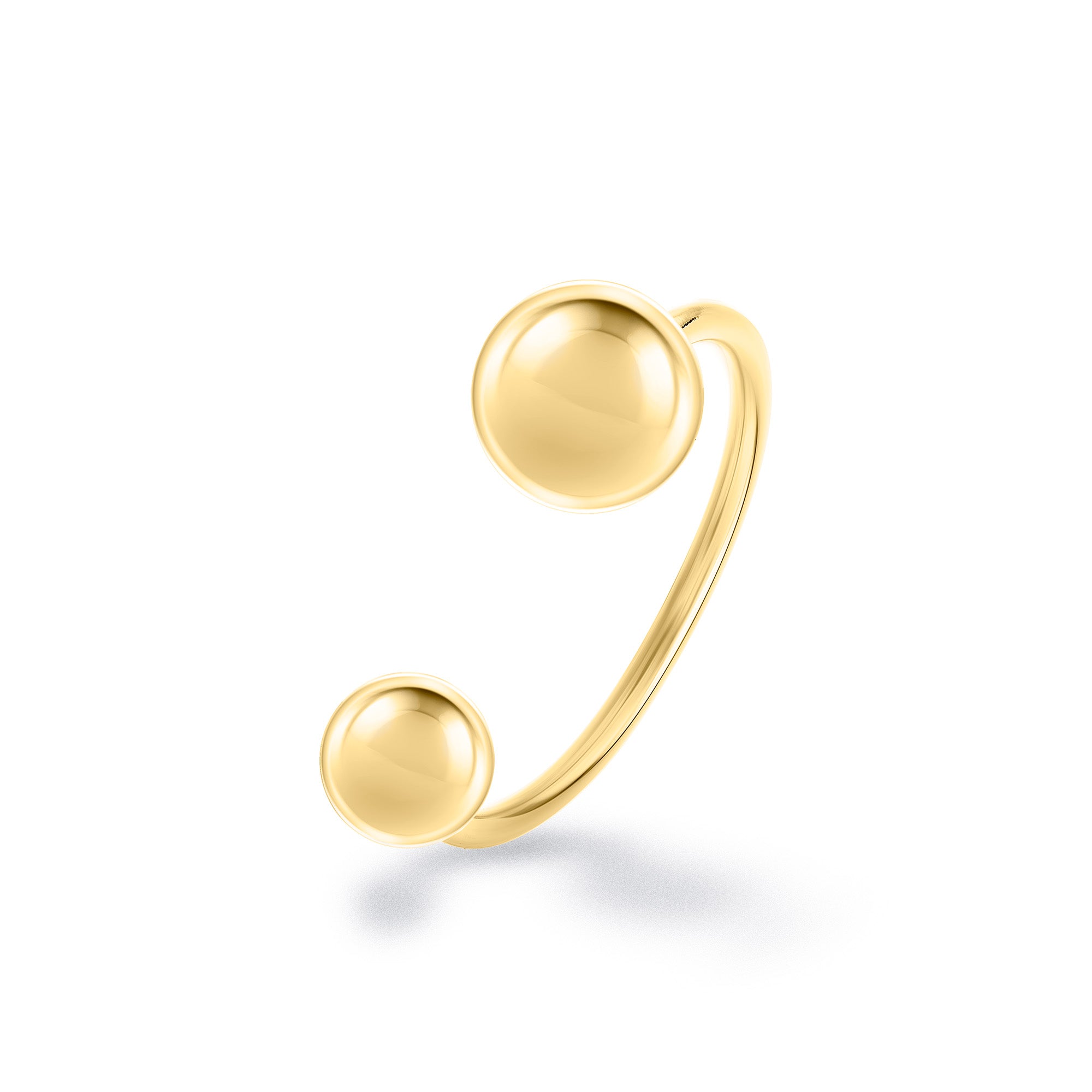 Der LIEBESKIND BERLIN Ring - Stahlkugel von Liebeskind Berlin hat zwei unterschiedlich große, polierte runde Enden, die ein modernes Design auf weißem Hintergrund unterstreichen.