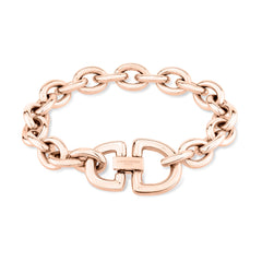 Das Liebeskind Berlin Armband - The D-Link Statement besteht aus ovalen, ineinandergreifenden Gliedern in Roségold mit einer Schließe, in die das Liebeskind Berlin Logo eingraviert ist.