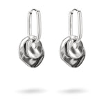 Liebeskind Berlin Ohrring - Organische Formen: Elegante silberne Tropfenohrringe mit abstrakten Anhängern und langgestreckten Creolen von Liebeskind Berlin.