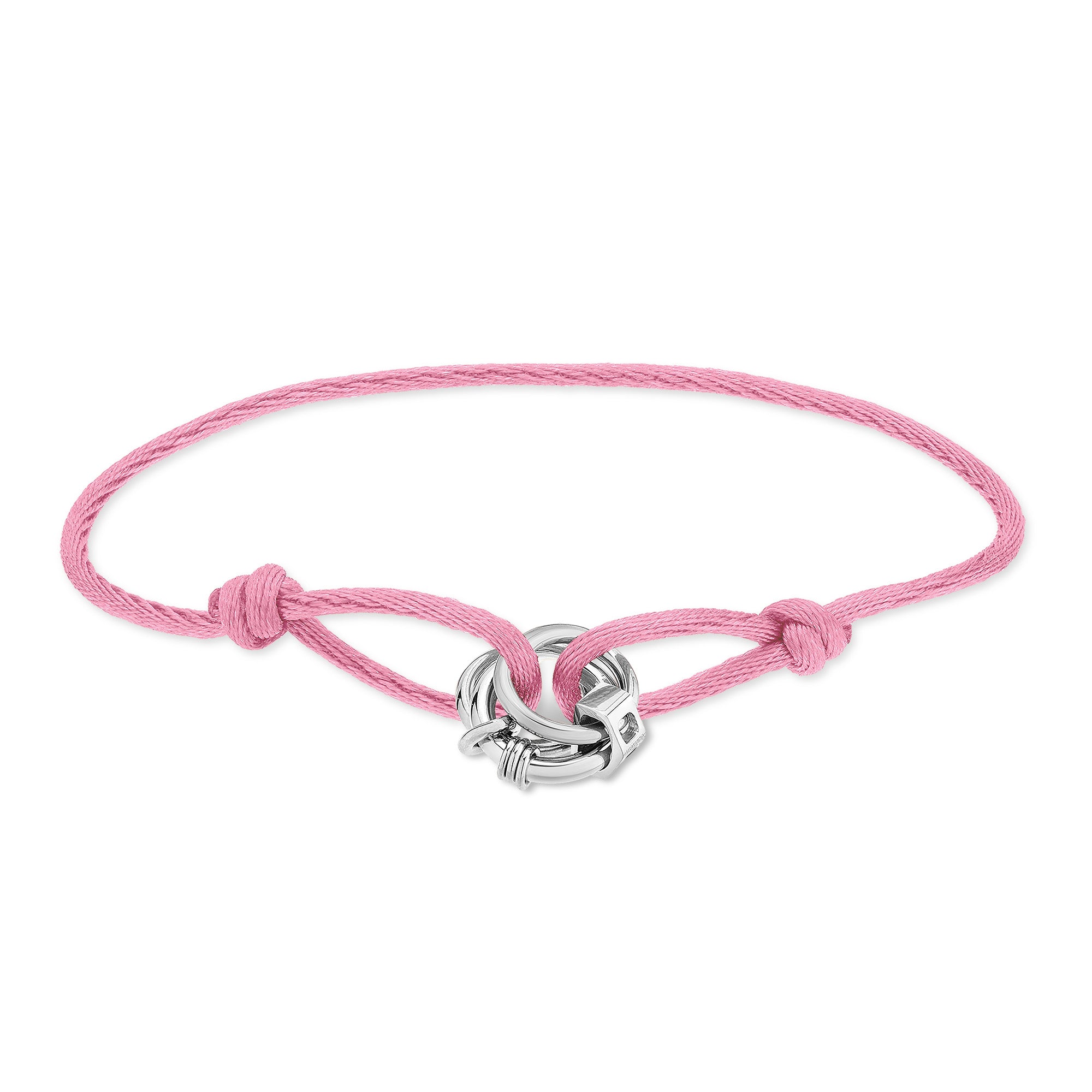 LIEBESKIND BERLIN Armband - Lora: Rosafarbenes Kordelarmband mit einem silbernen Knoten in der Mitte und verstellbaren Seitenknoten, ein stylisches Damen Accessoire von Liebeskind Berlin.