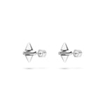 Die LIEBESKIND BERLIN Ohrstecker - Spikes von Liebeskind Berlin sind silberne Ohrstecker mit Doppelkegel-Design und sicherem Silikonverschluss, abgebildet auf weißem Hintergrund.