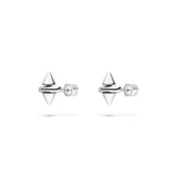 Die LIEBESKIND BERLIN Ohrstecker - Spikes von Liebeskind Berlin sind silberne Ohrstecker mit Doppelkegel-Design und sicherem Silikonverschluss, abgebildet auf weißem Hintergrund.