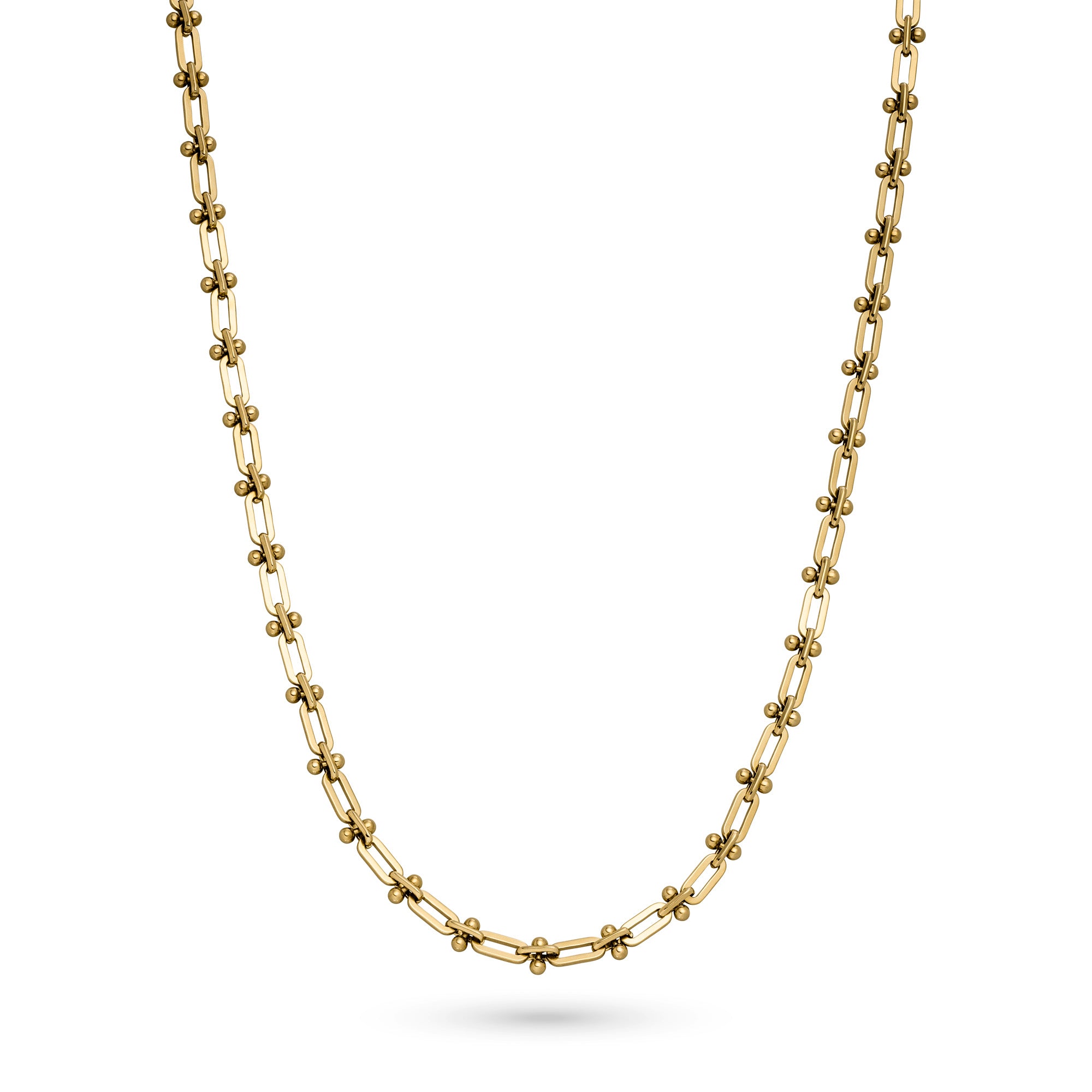 Die LIEBESKIND BERLIN Halskette - Urban Chic von Liebeskind Berlin ist mit einer goldenen Perlen- und Gliederkette auf weißem Grund versehen - ideal, um jedem Outfit einen eleganten Touch zu verleihen.