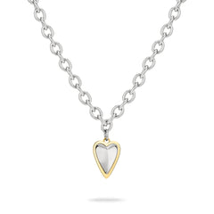 Liebeskind Berlin Halskette - Metal Heart: Silberne Damenkette mit herzförmigem Anhänger, goldfarben umrandet.