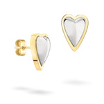 LIEBESKIND BERLIN Ohrstecker - Metal Heart von Liebeskind Berlin: Elegante herzförmige Ohrstecker mit goldenen Rändern und silbernen Zentren in einem zeitlosen Design. Abgebildet auf weißem Hintergrund.