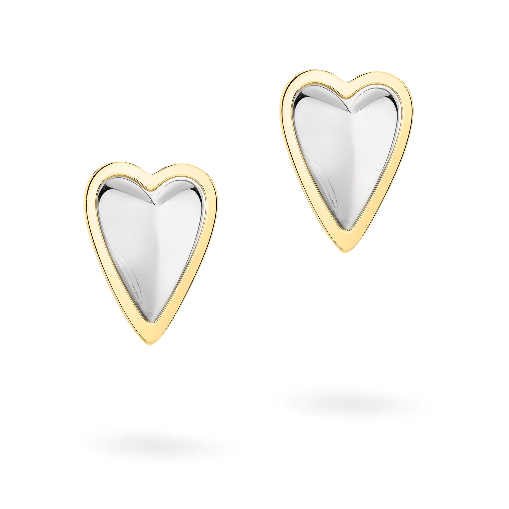 LIEBESKIND BERLIN Ohrstecker - Metal Heart von Liebeskind Berlin: Elegante Ohrstecker in Herzform mit silberner Mitte und goldenem Rand, perfekt, um jedem Outfit einen stilvollen Touch zu verleihen.