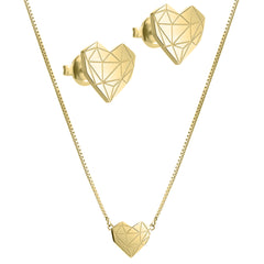 Liebeskind Berlin Set in der Farbe gold mit Kette mit grafischem Herzanhänger und Ohrstecker mit grafischem Herzmoitiv Produktbild