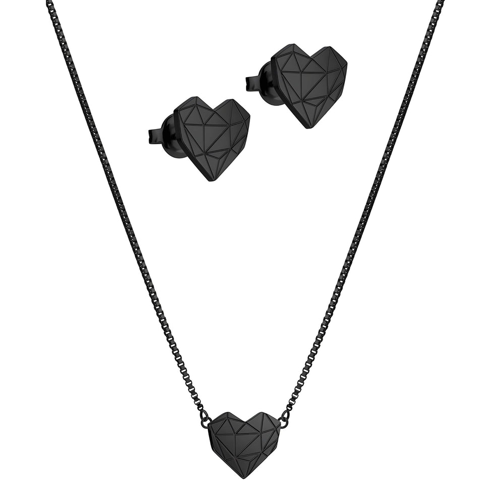 Liebeskind Berlin Set - Classy Heart; Kette mit Herzanhänger und passendem Ohrstecker in der Farbe schwarz Produktbild