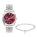Das LIEBESKIND BERLIN Set - Silver Berry Everyday besteht aus einer silbernen Uhr mit beerenrotem Zifferblatt und einem passenden silbernen Beads-Armband - eine elegante Kombination von Liebeskind Berlin.
