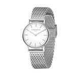 Liebeskind Berlin Armbanduhr mit silbernen Indizes, silbernem Gehäuse und silbernem Meshband; Produktbild