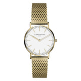 Liebeskind Berlin Armbanduhr mit goldenen Indizes, goldenem Gehäuse und goldenem Meshband; Produktbild