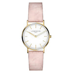 Liebeskind Berlin Armbanduhr mit goldenen Indizes, goldenem Gehäuse und rosa Lederband im Vintagestyle; Produktbild