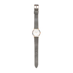 Liebeskind Berlin Armbanduhr mit roségoldenen Indizes, roségoldenem Gehäuse und grauem Lederband im Vintagelook; Produktbild