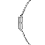 Liebeskind Berlin Armbanduhr mit silbernem Zifferblatt mit Datumsanzeige, quadratischem silbernem Gehäuse und silbernem Meshband Seitenansicht