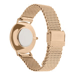 Liebeskind Berlin Armbanduhr mit roségoldenem Gehäuse und roségoldenem Meshband; Rückansicht