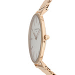 Liebeskind Berlin Armbanduhr mit roségoldenem Gehäuse und roségoldenem Meshband; Seitenansicht