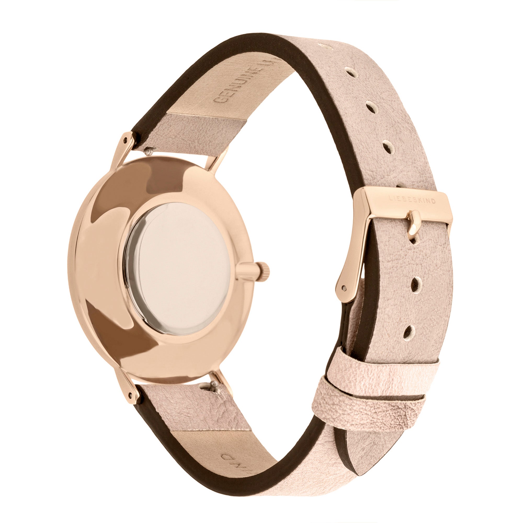 Liebeskind Berlin Armbanduhr mit roségoldenem Gehäuse und rosa Lederband; Produktbild