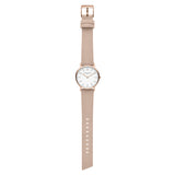Liebeskind Berlin Armbanduhr im minimalistischen, skandinavischen Design mit roségoldenem Gehäuse und beigem Lederband; Produktbild