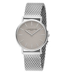 Liebeskind Berlin Armbanduhr im minimalistischen, skandinavischen Design mit grauem Zifferblatt, silbernem Gehäuse und silbernem Meshband; Zusatzbild