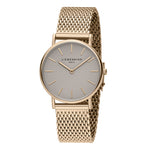 Liebeskind Berlin Armbanduhr im minimalistischen, skandinavischen Design mit grauem Zifferblatt, roségoldenem Gehäuse und roségoldenem Meshband; Zusatzbild